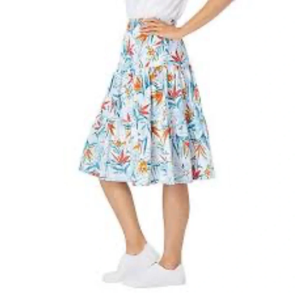 Peck & Peck Red and Blue Pleated Midi Skirt